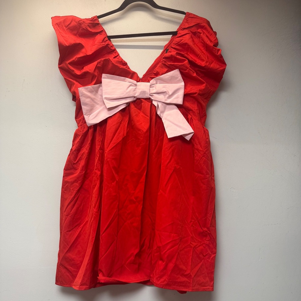VICI Mini Dress Women XL Red Pink Excellent Oversized Back Bow Ruffle HN3982D